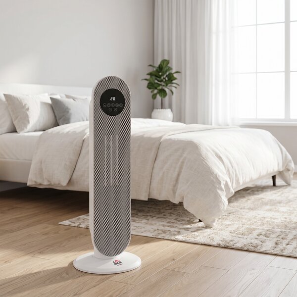 HOMCOM Riscaldatore elettrico ceramico PTC 2000 W con telecomando, timer e oscillazione, bianco | Aosom Italy