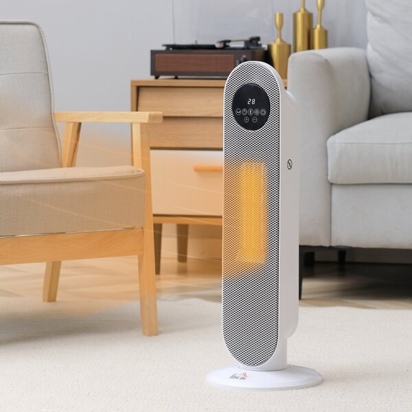 HOMCOM Riscaldatore elettrico ceramico PTC 2000 W con telecomando, timer e oscillazione, bianco | Aosom Italy