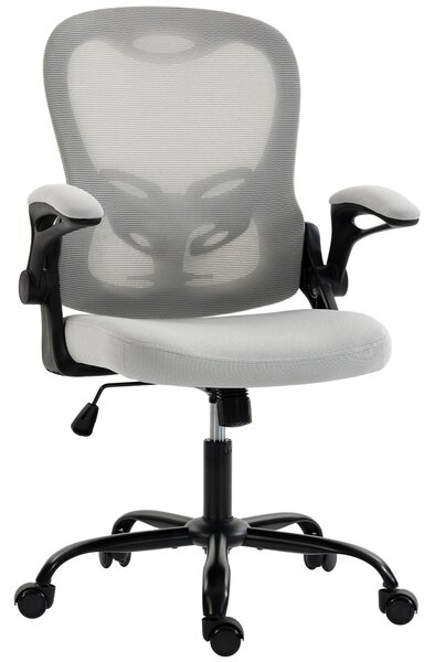 HOMCOM Sedia da ufficio ergonomica in rete con braccioli ribaltabili e altezza regolabile, grigia | Aosom Italy