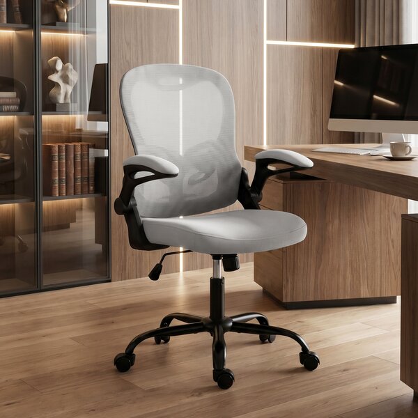 HOMCOM Sedia da ufficio ergonomica in rete con braccioli ribaltabili e altezza regolabile, grigia | Aosom Italy