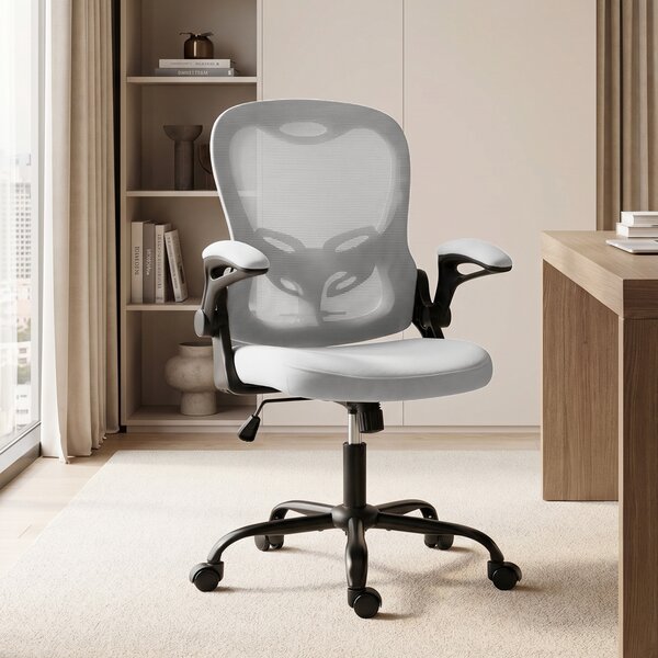 HOMCOM Sedia da ufficio ergonomica in rete con braccioli ribaltabili e altezza regolabile, grigia | Aosom Italy
