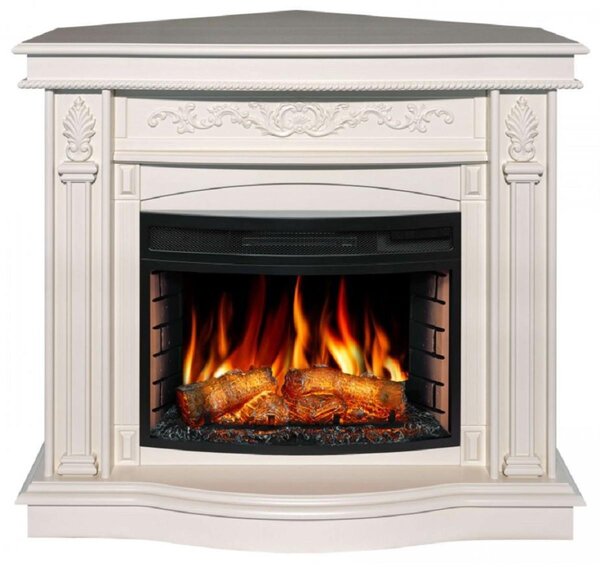 Casa Padrino Caminetto elettrico angolare LED Barocco bianco 111 x 99,7 x h. 97,5 cm
