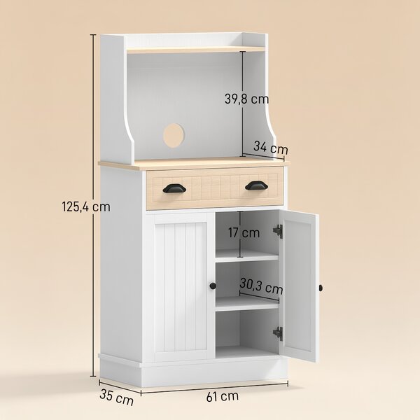 HOMCOM Mobile per microonde con vano aperto, cassetto e armadietto a 2 ante, 61x35x125,4 cm, rovere | Aosom Italy