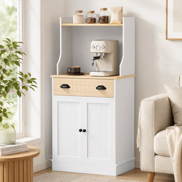 HOMCOM Mobile per microonde con vano aperto, cassetto e armadietto a 2 ante, 61x35x125,4 cm, rovere | Aosom Italy