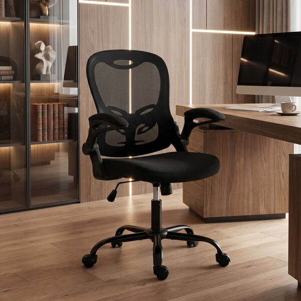 HOMCOM Sedia da ufficio ergonomica in rete con braccioli ribaltabili e altezza regolabile, nera | Aosom Italy