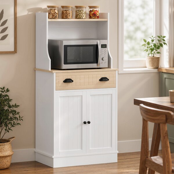 HOMCOM Mobile per microonde con vano aperto, cassetto e armadietto a 2 ante, 61x35x125,4 cm, rovere | Aosom Italy