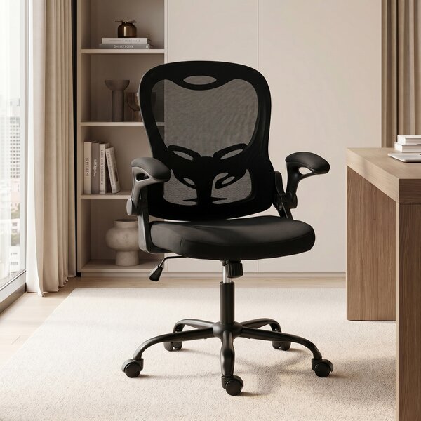 HOMCOM Sedia da ufficio ergonomica in rete con braccioli ribaltabili e altezza regolabile, nera | Aosom Italy