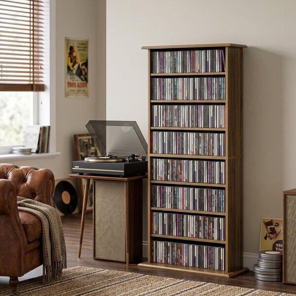 HOMCOM Scaffale per CD, DVD e Blu-ray con 8 scomparti e 6 ripiani regolabili, noce | Aosom Italy