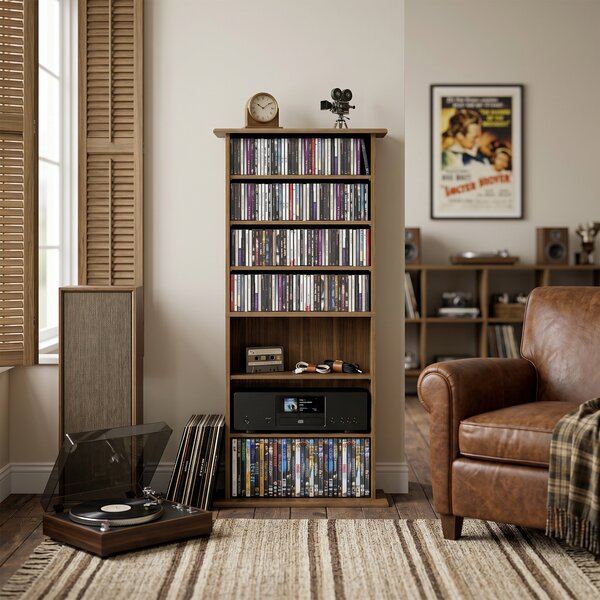 HOMCOM Scaffale per CD, DVD e Blu-ray con 8 scomparti e 6 ripiani regolabili, noce | Aosom Italy