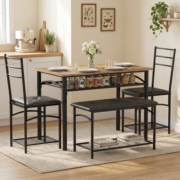 HOMCOM Set da pranzo 4 pezzi con tavolo, 2 sedie e panca imbottite, marrone | Aosom Italy