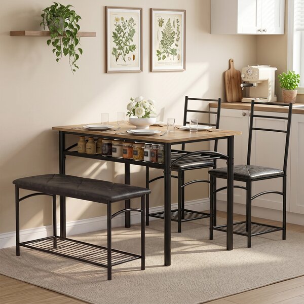HOMCOM Set da pranzo 4 pezzi con tavolo, 2 sedie e panca imbottite, marrone | Aosom Italy