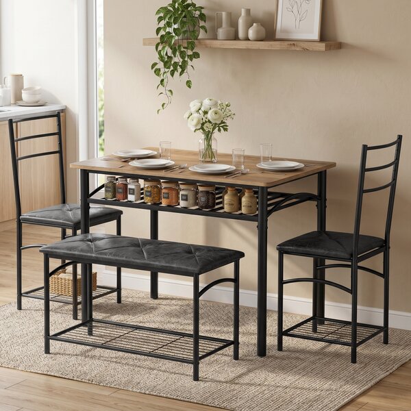 HOMCOM Set da pranzo 4 pezzi con tavolo, 2 sedie e panca imbottite, marrone | Aosom Italy