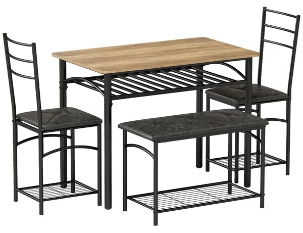 HOMCOM Set da pranzo 4 pezzi con tavolo, 2 sedie e panca imbottite, marrone | Aosom Italy