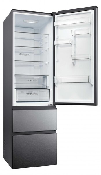 Haier Frigorifero Combinato 3 Porte Capacit 414 Litri Classe energetica A Raffreddamento Total No Frost colore Dark Inox - HTR3620ANMP 3D 60 Serie