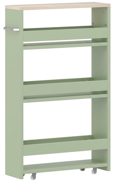 Kleankin Carrello contenitore a 3 livelli su ruote con maniglia, 48x15x80 cm, verde | Aosom Italy