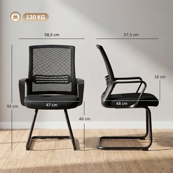 HOMCOM Set 2 sedie ergonomiche imbottite senza ruote con struttura a slitta, nero | Aosom Italy