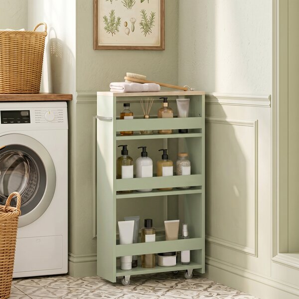Kleankin Carrello contenitore a 3 livelli su ruote con maniglia, 48x15x80 cm, verde | Aosom Italy