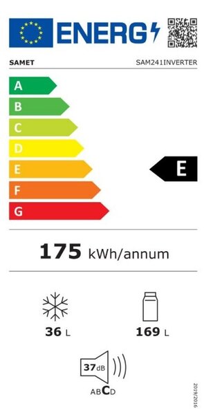 Samet Frigorifero da Incasso Doppia Porta Capacit 240 Litri Classe energetica E Raffreddamento Statico - SAM241INVERTER