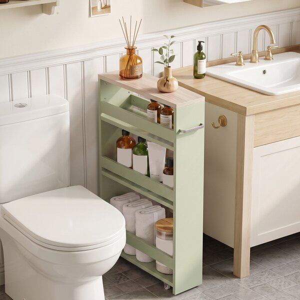 Kleankin Carrello contenitore a 3 livelli su ruote con maniglia, 48x15x80 cm, verde | Aosom Italy
