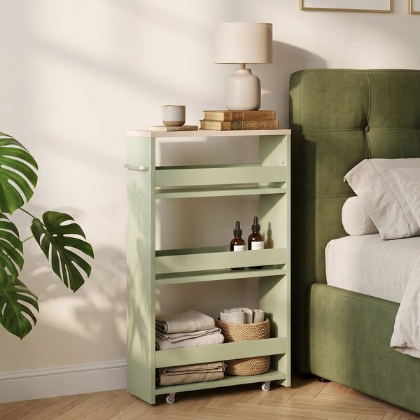 Kleankin Carrello contenitore a 3 livelli su ruote con maniglia, 48x15x80 cm, verde | Aosom Italy