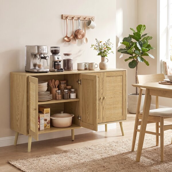 HOMCOM Credenza in rattan con 4 ante e 2 ripiani regolabili, effetto legno naturale | Aosom Italy