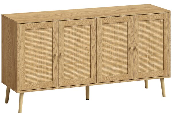 HOMCOM Credenza in rattan con 4 ante e 2 ripiani regolabili, effetto legno naturale | Aosom Italy