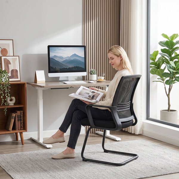 HOMCOM Set 2 sedie ergonomiche imbottite senza ruote con struttura a slitta, nero | Aosom Italy