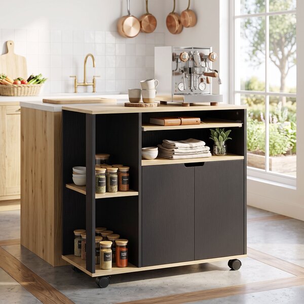 HOMCOM Carrello da cucina su ruote con armadietto e ripiani regolabili, nero | Aosom Italy
