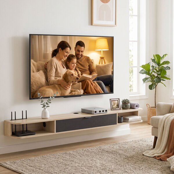 HOMCOM Mobile TV sospeso fino a 190,5 cm con cassetto e 2 ripiani, 180x24x16 cm, legno | Aosom Italy