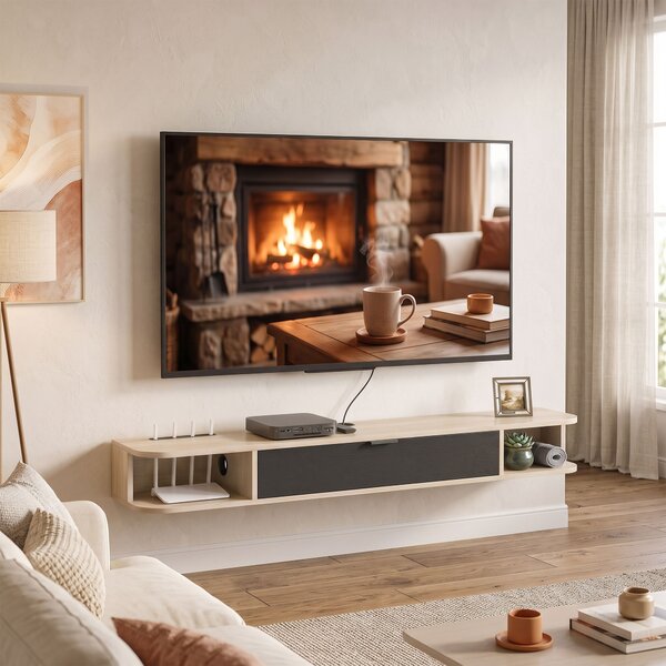 HOMCOM Mobile TV sospeso fino a 60 pollici con cassetto e 2 ripiani, 140x24x16 cm, legno | Aosom Italy