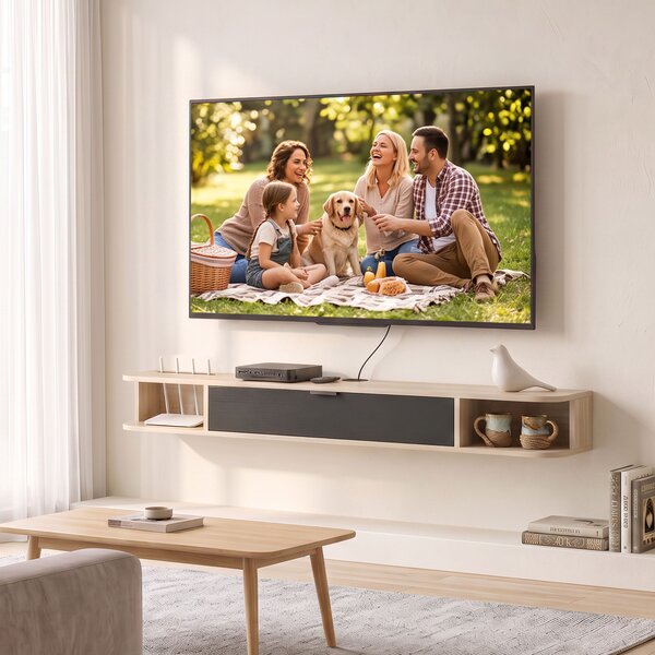 HOMCOM Mobile TV sospeso fino a 60 pollici con cassetto e 2 ripiani, 140x24x16 cm, legno | Aosom Italy