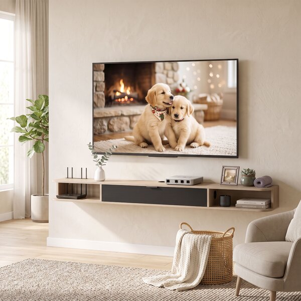 HOMCOM Mobile TV sospeso fino a 190,5 cm con cassetto e 2 ripiani, 180x24x16 cm, legno | Aosom Italy