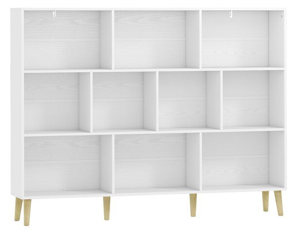 HOMCOM Libreria a 10 cubi con 3 ripiani e gambe in legno massello, bianco effetto legno | Aosom Italy