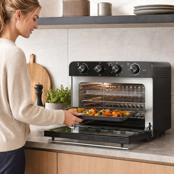 HOMCOM Forno friggitrice ad aria ventilato con girarrosto, timer e temperatura regolabile, 1800 W | Aosom Italy