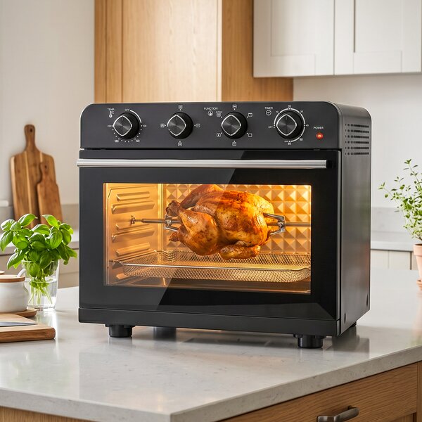 HOMCOM Forno friggitrice ad aria ventilato con girarrosto, timer e temperatura regolabile, 1800 W | Aosom Italy