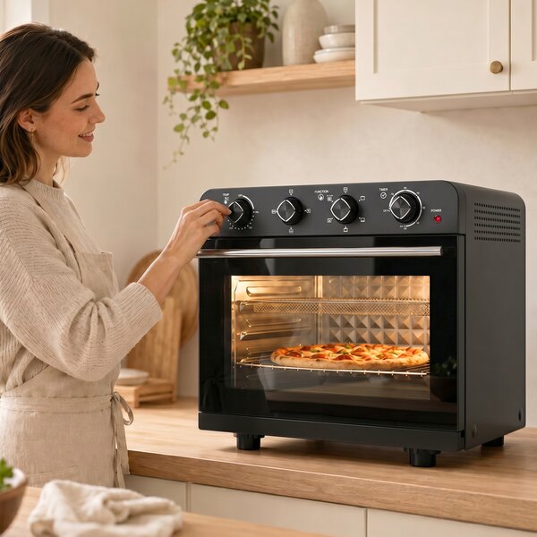 HOMCOM Forno friggitrice ad aria ventilato con girarrosto, timer e temperatura regolabile, 1800 W | Aosom Italy