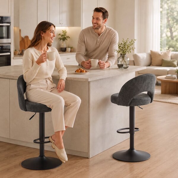 HOMCOM Set 2 sgabelli da bar girevoli 360° e regolabili, seduta in ciniglia, grigio | Aosom Italy