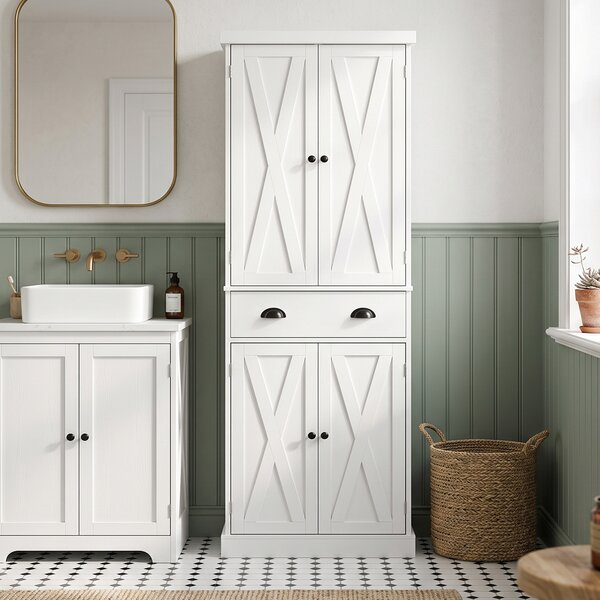 HOMCOM Credenza alta da cucina con 4 ante, cassetto e ripiani, 62x38x173 cm, bianco | Aosom Italy