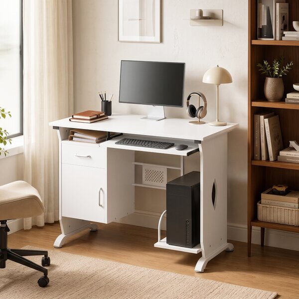 HOMCOM Scrivania PC con ripiano tastiera, cassetti e vano per CPU, 100x52x75 cm, bianco | Aosom Italy