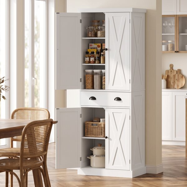 HOMCOM Credenza alta da cucina con 4 ante, cassetto e ripiani, 62x38x173 cm, bianco | Aosom Italy