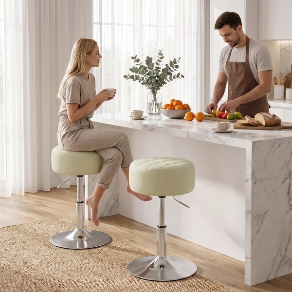 HOMCOM Sgabello Bar in Pelle PU con Altezza Regolabile, Seduta Morbida Spessa, Girevole a 360°, per Penisola, Bianco | Aosom Italy