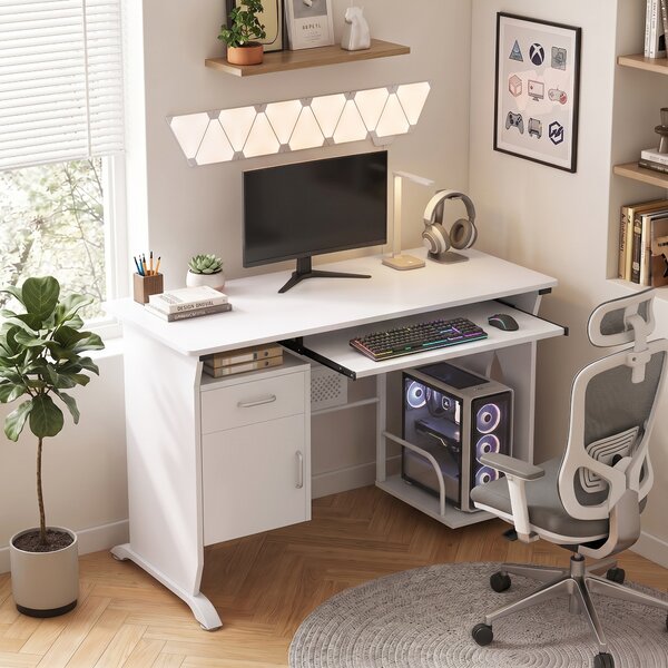 HOMCOM Scrivania PC con ripiano tastiera, cassetti e vano per CPU, 100x52x75 cm, bianco | Aosom Italy