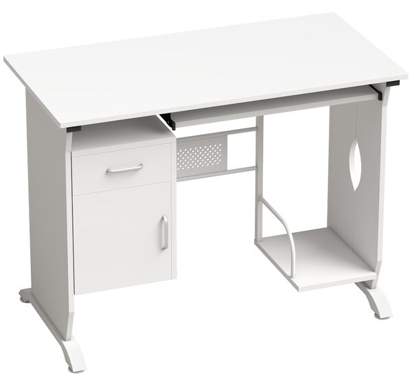 HOMCOM Scrivania PC con ripiano tastiera, cassetti e vano per CPU, 100x52x75 cm, bianco | Aosom Italy