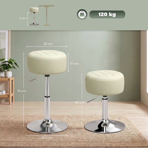 HOMCOM Sgabello Bar in Pelle PU con Altezza Regolabile, Seduta Morbida Spessa, Girevole a 360°, per Penisola, Bianco | Aosom Italy