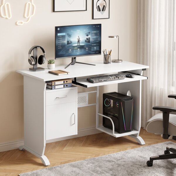 HOMCOM Scrivania PC con ripiano tastiera, cassetti e vano per CPU, 100x52x75 cm, bianco | Aosom Italy