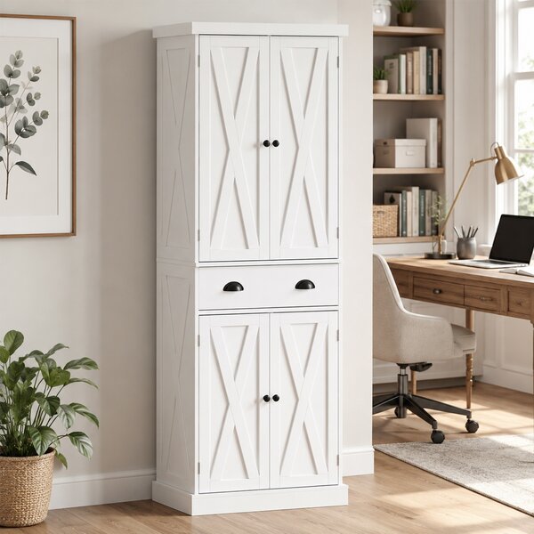 HOMCOM Credenza alta da cucina con 4 ante, cassetto e ripiani, 62x38x173 cm, bianco | Aosom Italy