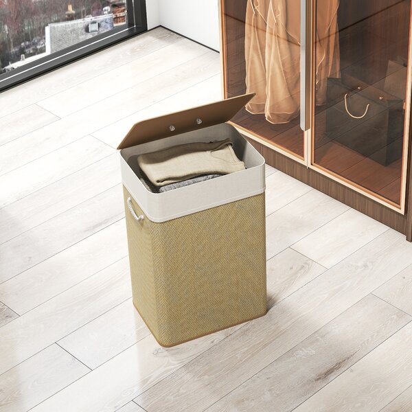 HOMCOM Cesto portabiancheria in bambù con coperchio e sacco estraibile, 72 L, legno | Aosom Italy