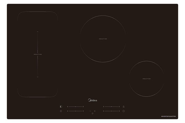 MIDEA Piano Cottura Induzione 4 Fuochi Larghezza 77 cm in Vetro colore Nero - MIH740F98K0