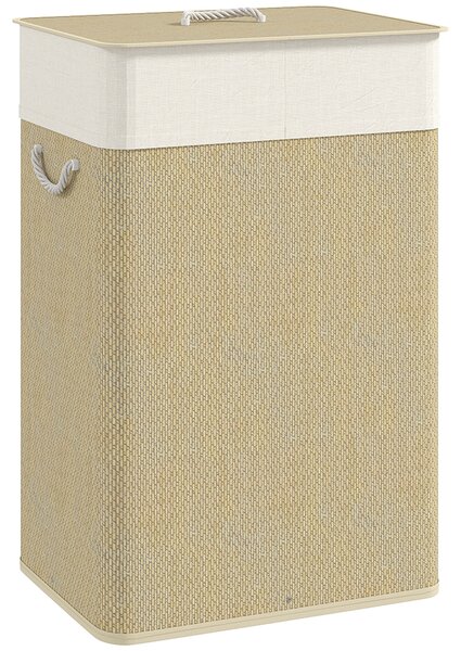 HOMCOM Cesto portabiancheria in bambù con coperchio e sacco estraibile, 72 L, legno | Aosom Italy