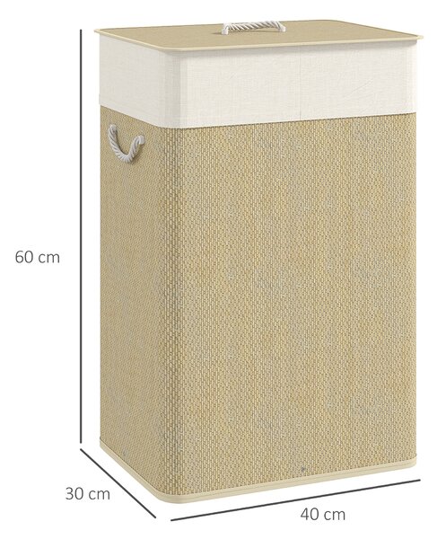 HOMCOM Cesto portabiancheria in bambù con coperchio e sacco estraibile, 72 L, legno | Aosom Italy